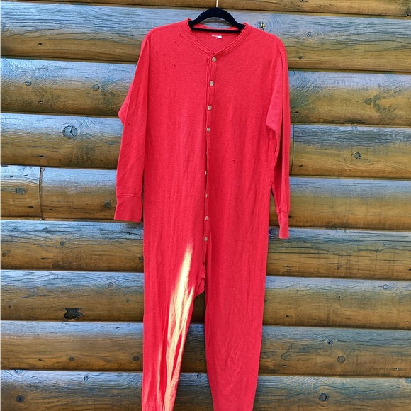 RED UNION SUIT DISTRESSED UNISEX VINTAGE Long Johns - Picture 2 of 16